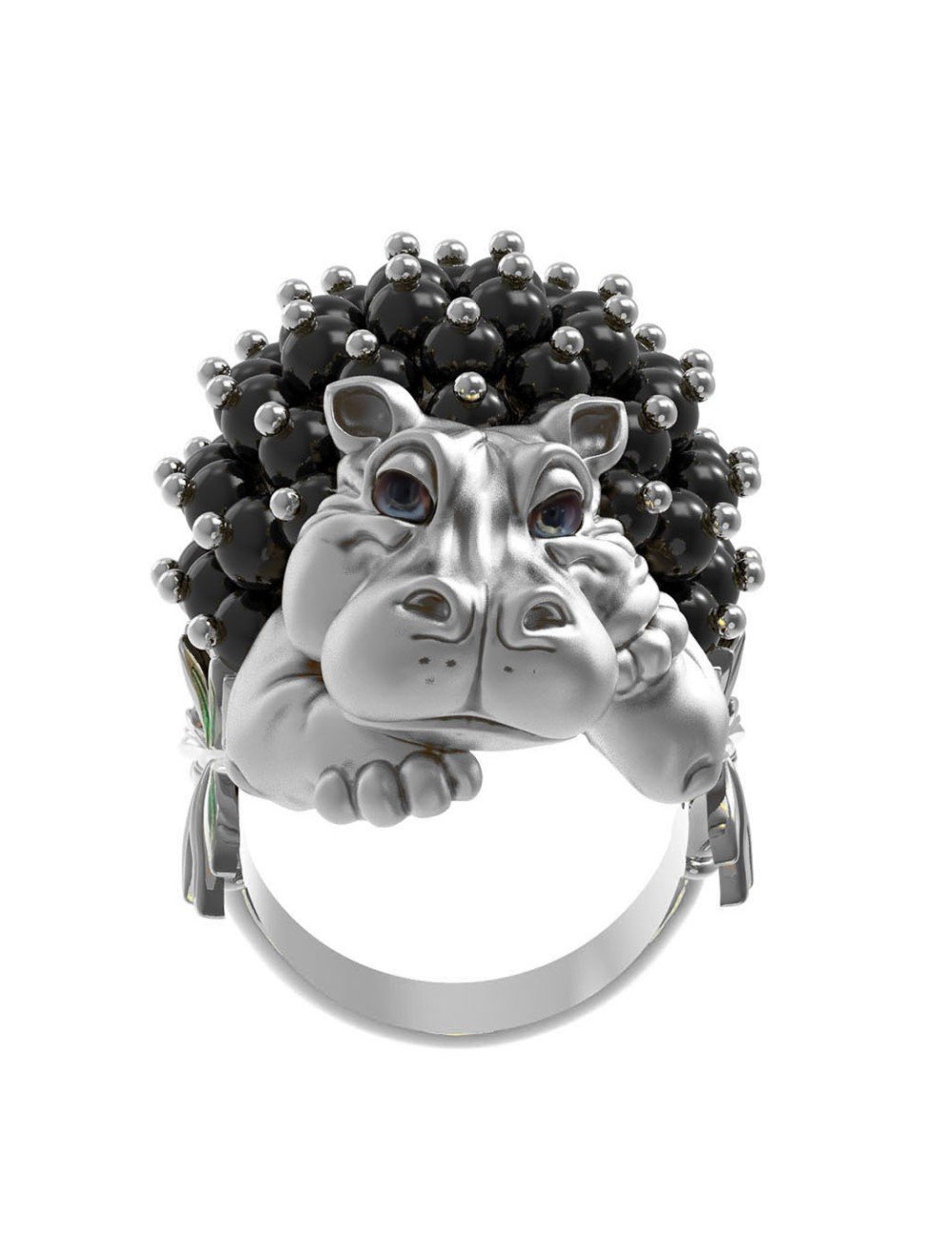 Кольцо из белого золота c эмалью и ониксом