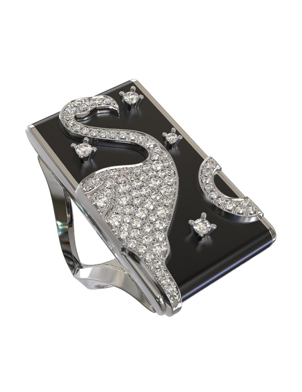 Кольцо из белого золота c бриллиантами и ониксом