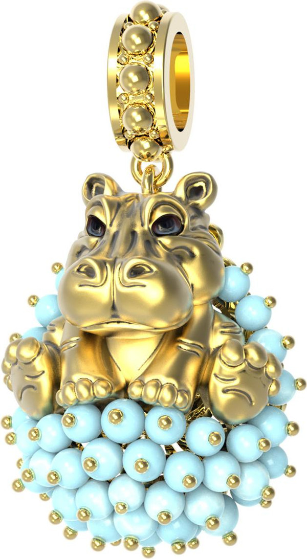 Подвеска из лимонного золота 585 пробы c эмалью и бирюзой