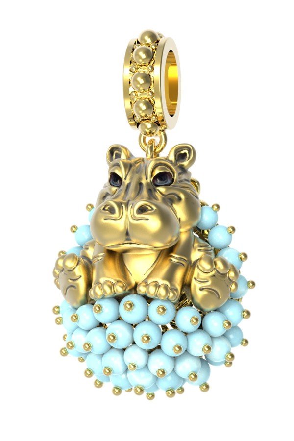 Подвеска из лимонного золота c эмалью и бирюзой