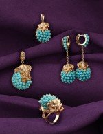 Кольцо из золота c эмалью и бирюзой