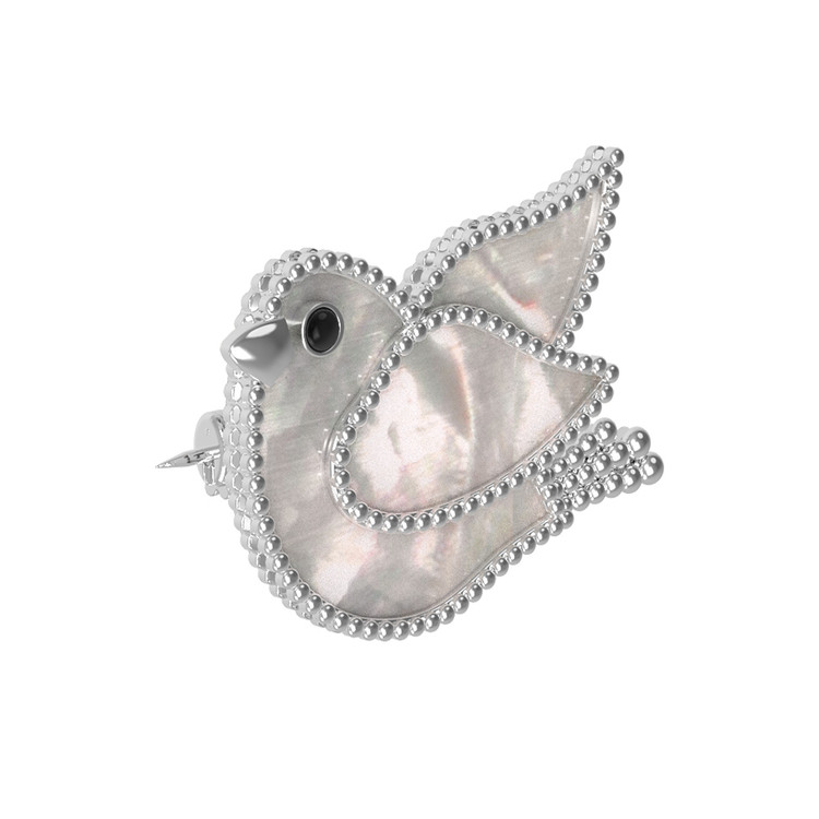 Брошь из белого золота 585 пробы c эмалью и перламутром