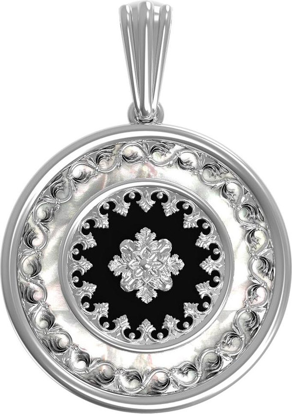 Подвеска из белого золота 585 пробы c ониксом и перламутром