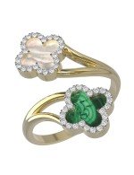 Кольцо из лимонного золота c бриллиантами, малахитом и перламутром