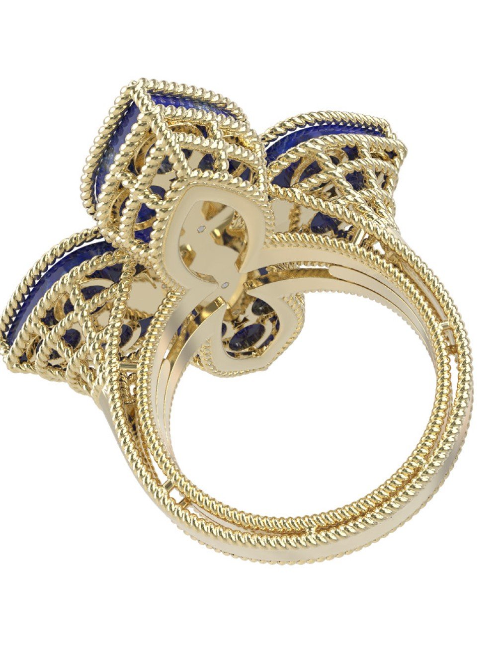 Кольцо из лимонного золота c бриллиантами и лазуритом