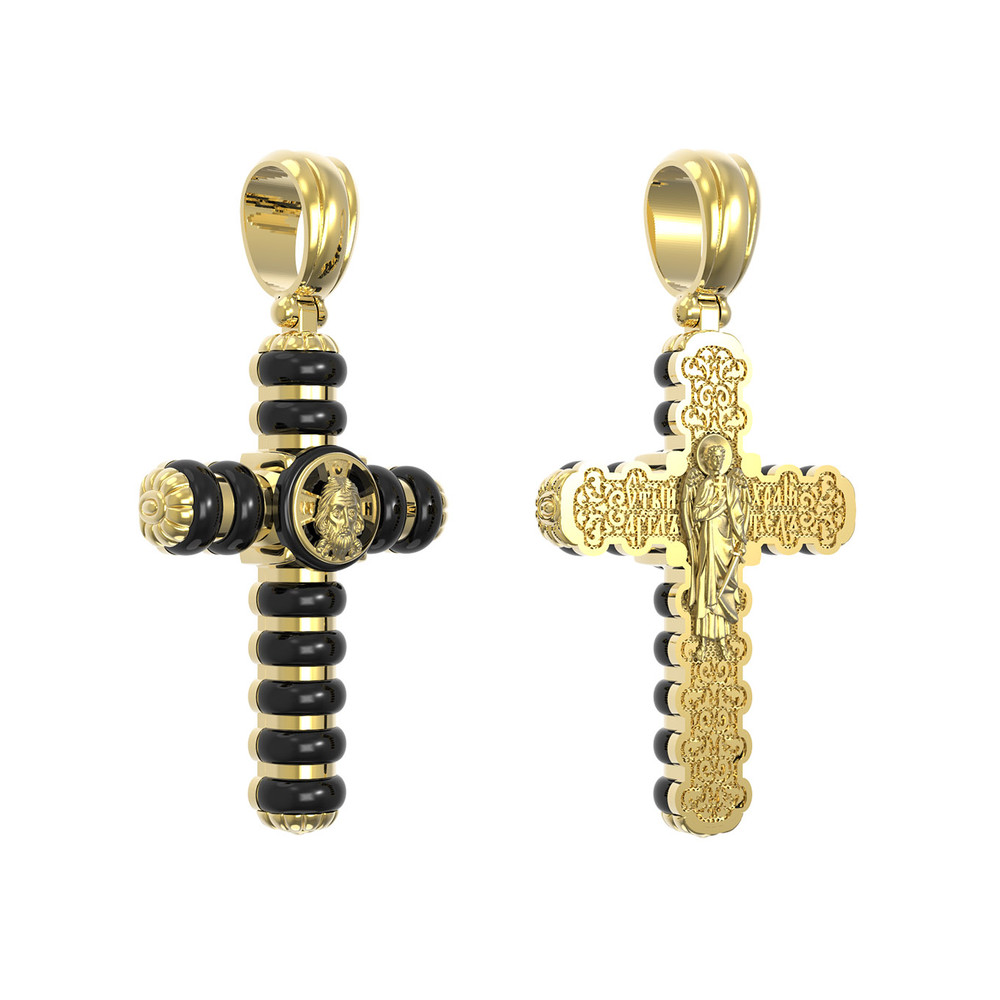 Крест из лимонного золота 585 пробы c ониксом