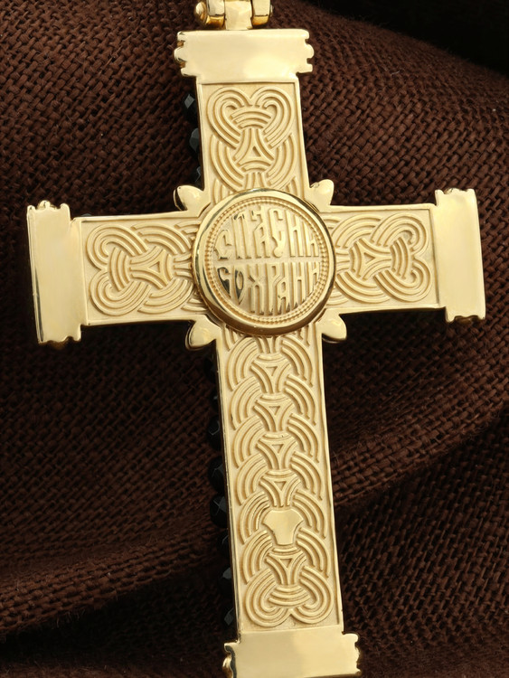 Крест из лимонного золота 585 пробы c ониксом