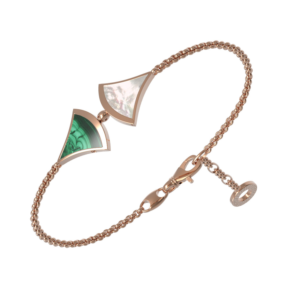 Браслет из красного золота 585 пробы c малахитом и перламутром