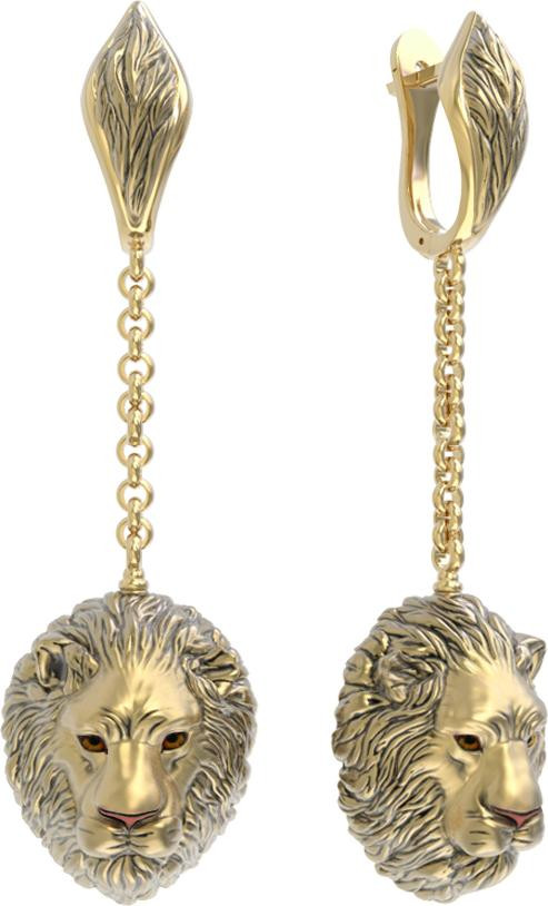 Серьги из лимонного золота 585 пробы c эмалью