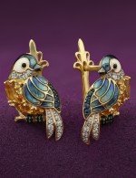 Серьги из лимонного золота c эмалью, фианитом, цитрином и сапфиром