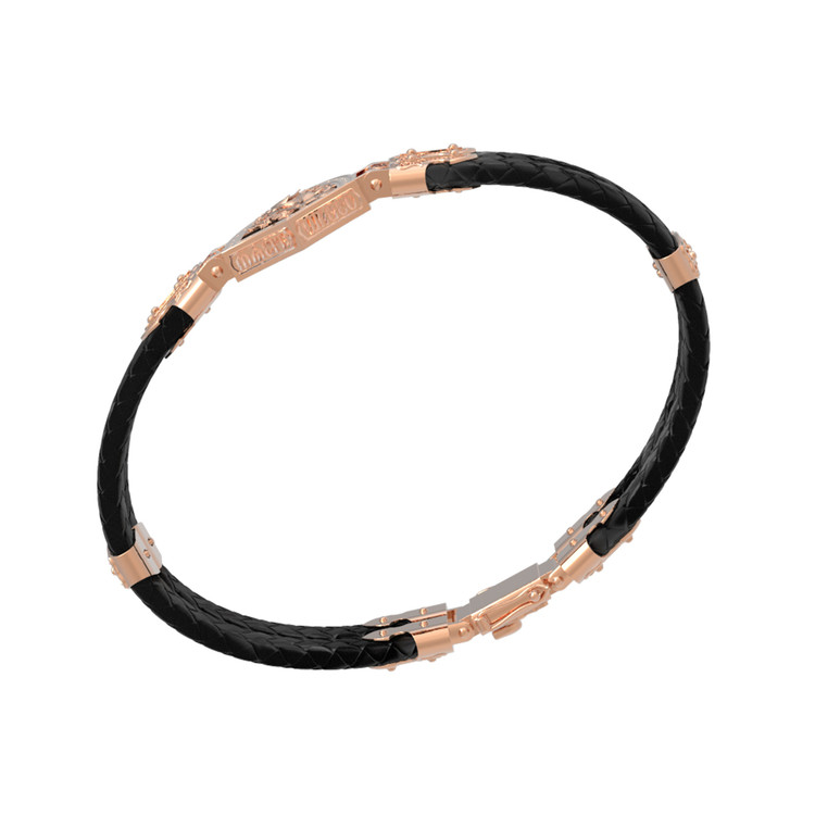 Браслет из красного золота 585 пробы c шнурком и ониксом