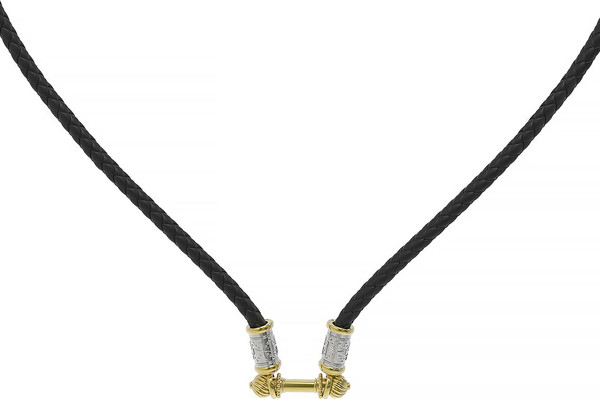 Цепь-шнурок кожа из лимонного золота 585 пробы c кожаным шнурком