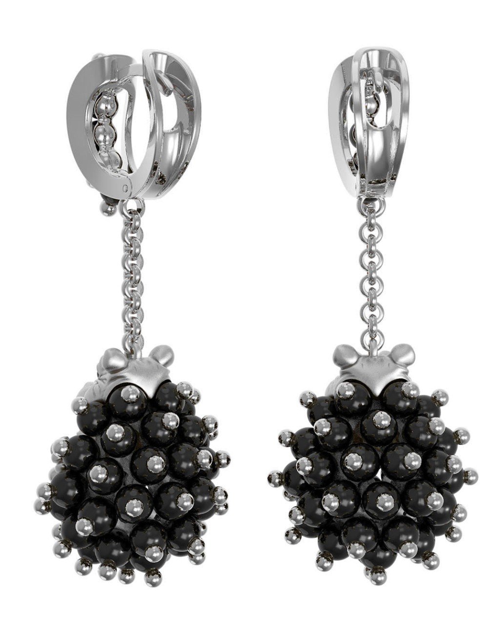 Серьги из белого золота c эмалью и ониксом