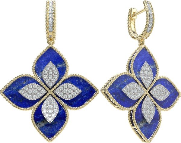 Серьги из лимонного золота c бриллиантами и лазуритом