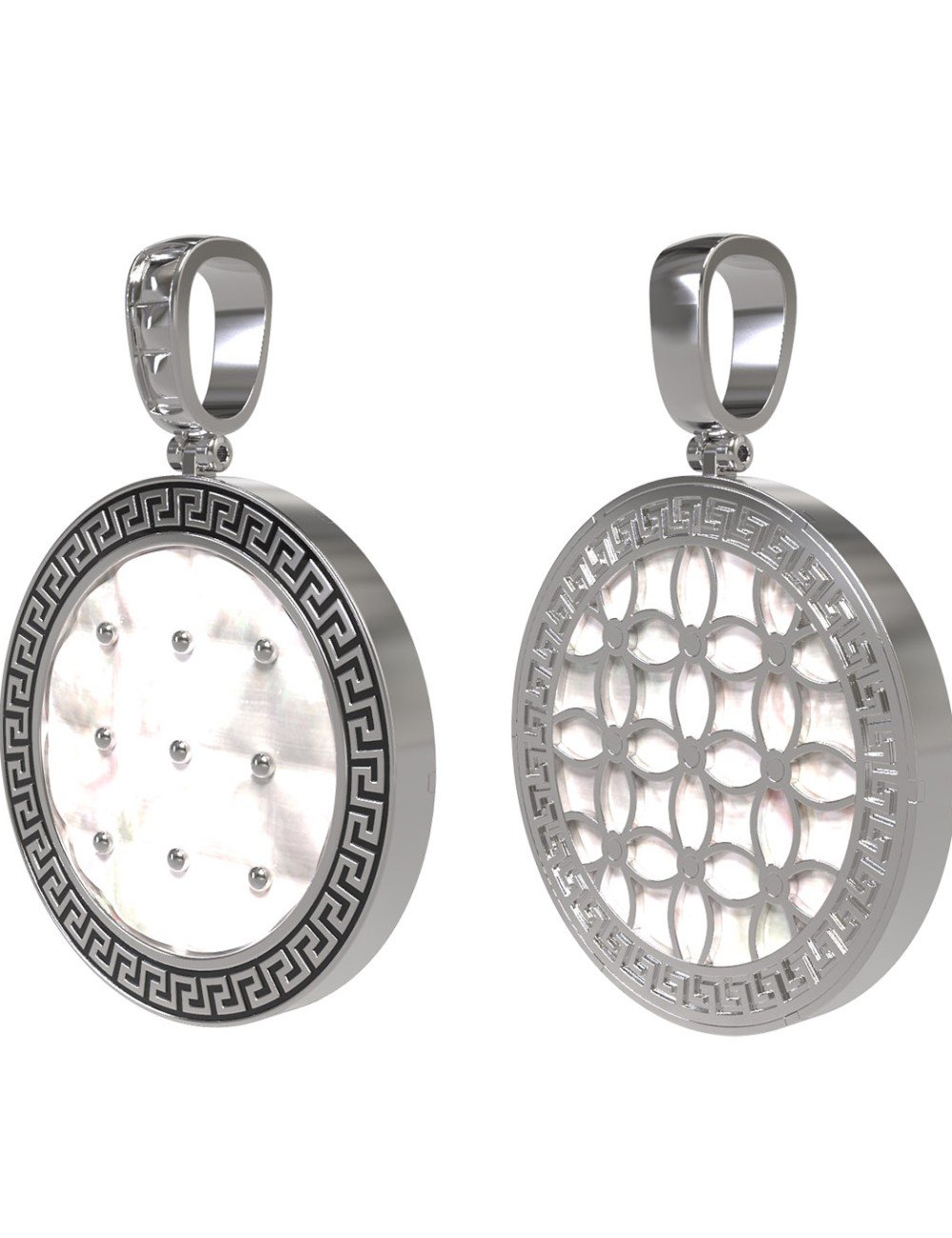 Подвеска из белого золота c эмалью и перламутром