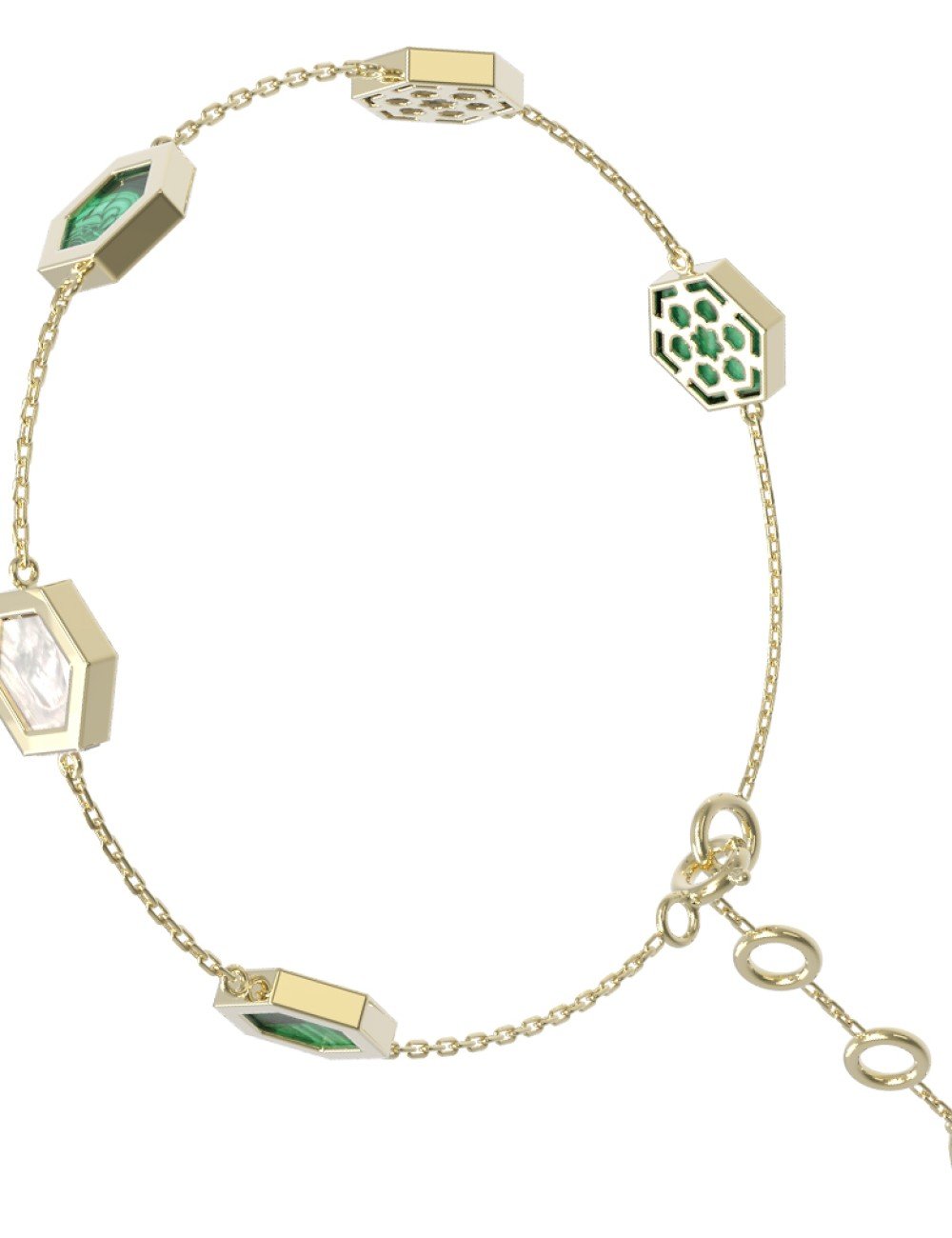 Браслет из лимонного золота c малахитом и перламутром