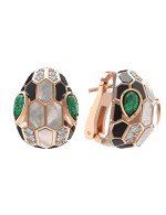 Серьги из золота c бриллиантами, рубином, ониксом, малахитом и перламутром