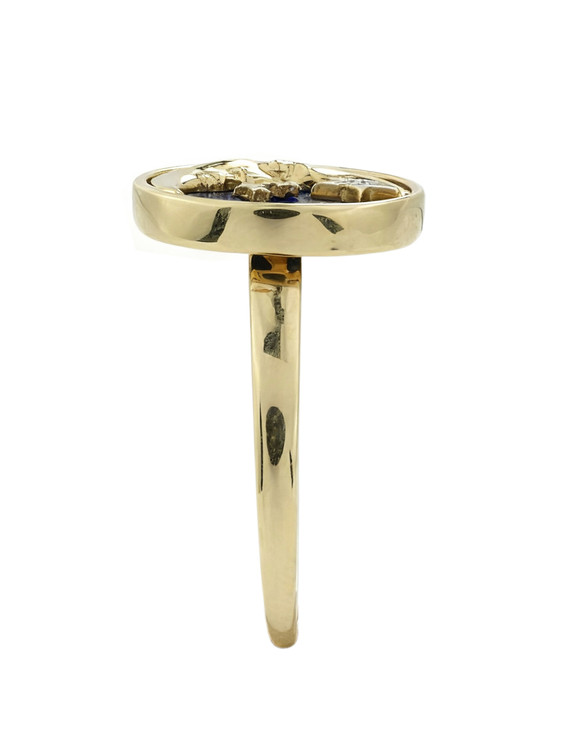 Кольцо из лимонного золота 585 пробы c бриллиантами и лазуритом