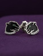 Серьги из белого золота c бриллиантами, изумрудом и ониксом