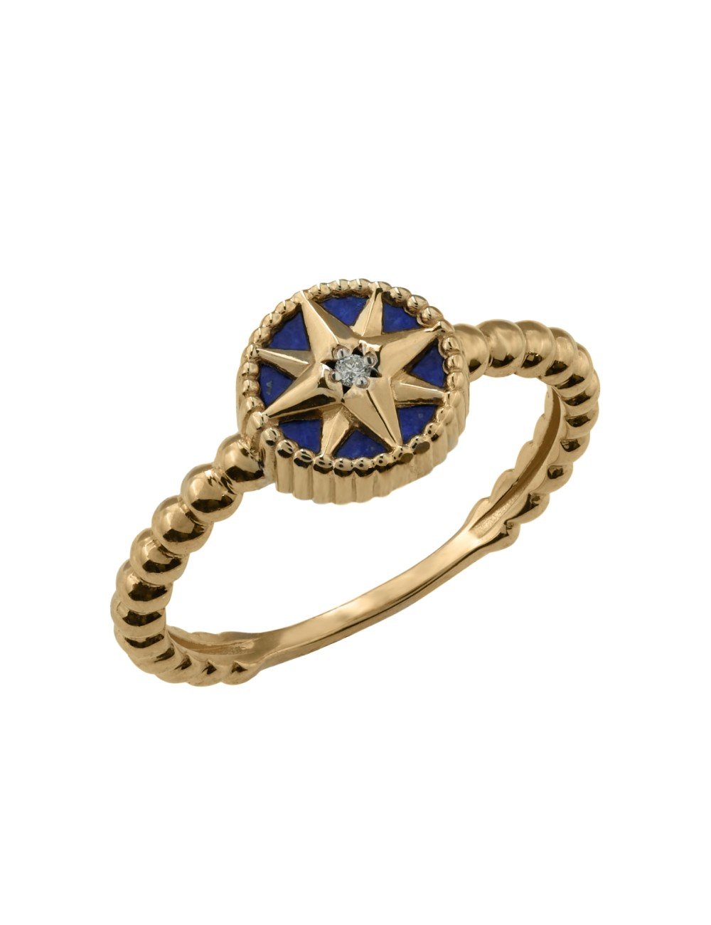 Кольцо из лимонного золота c бриллиантами и лазуритом