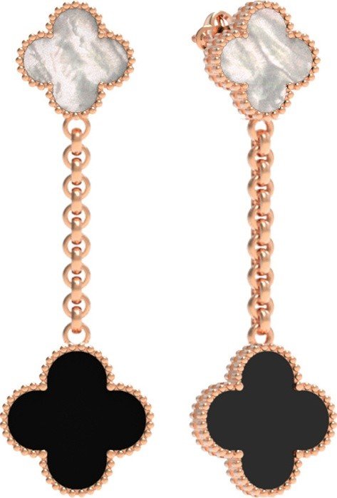 Серьги из золота c ониксом и перламутром