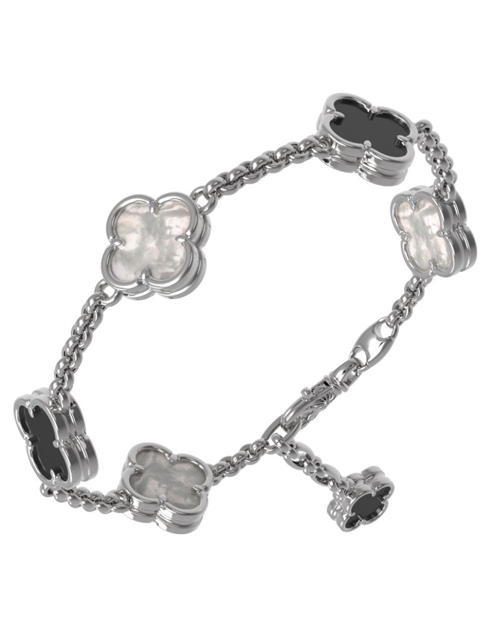 Браслет из белого золота c ониксом и перламутром