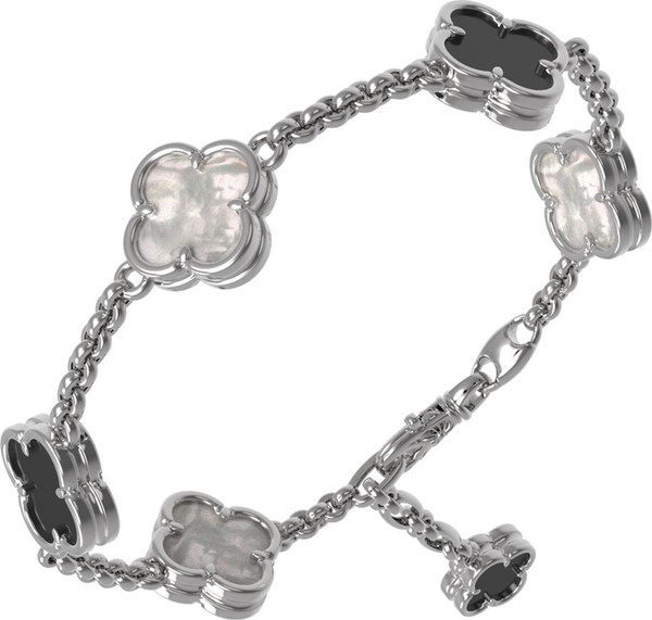 Браслет из белого золота 585 пробы c ониксом и перламутром