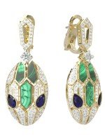 Серьги из лимонного золота c бриллиантами, сапфиром и малахитом