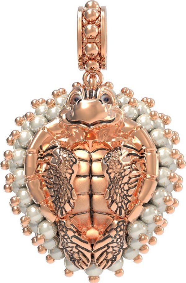 Подвеска из золота c эмалью и жемчугом