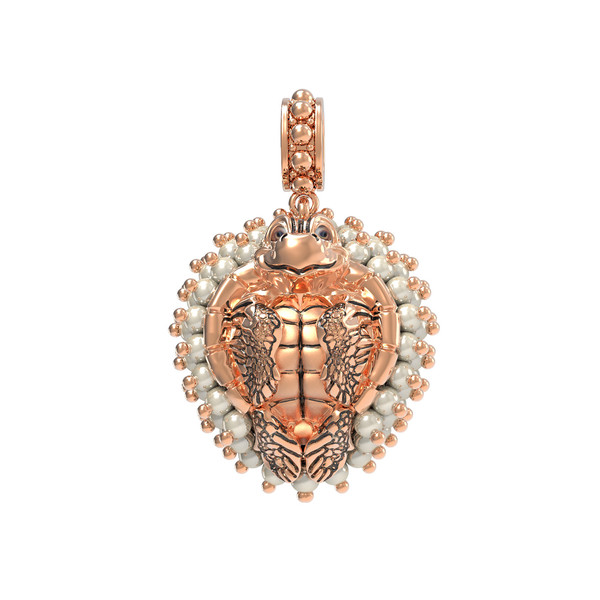 Подвеска из красного золота 585 пробы c эмалью и жемчугом