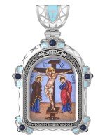 Образок из белого золота c эмалью и иконописью