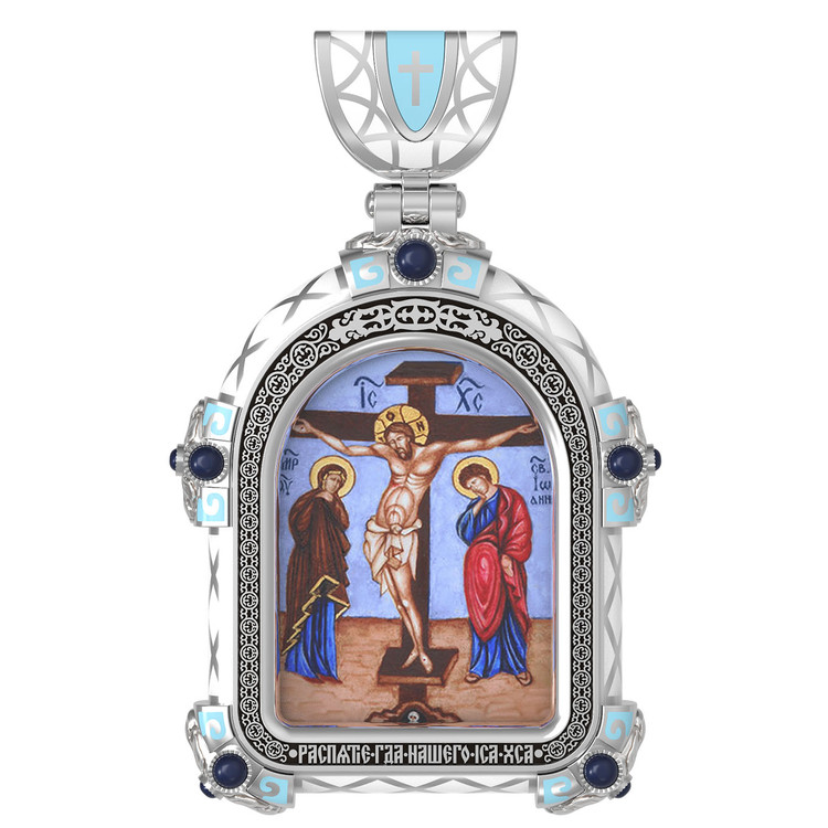 Нательная икона из белого золота 585 пробы c эмалью, иконописью и темперой