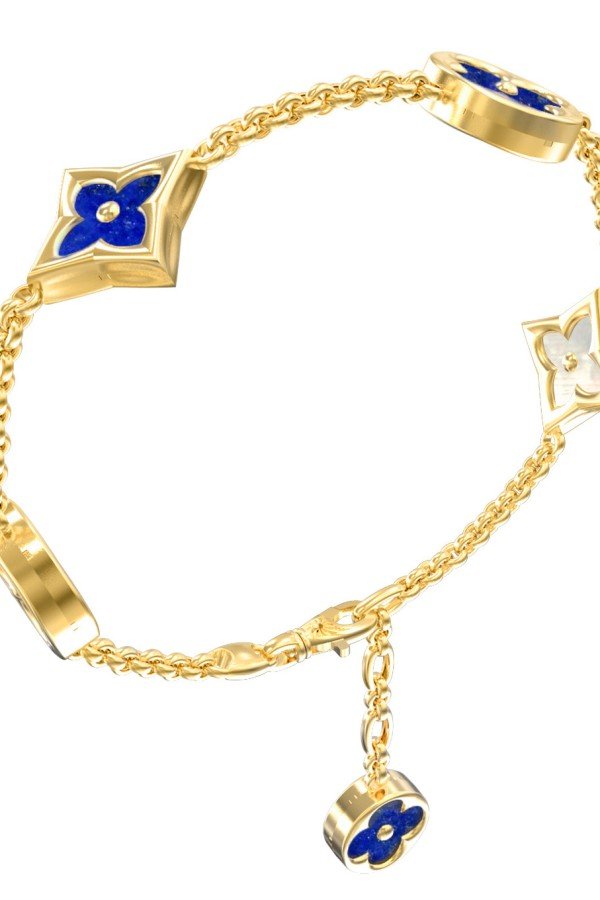 Браслет из лимонного золота c лазуритом и перламутром