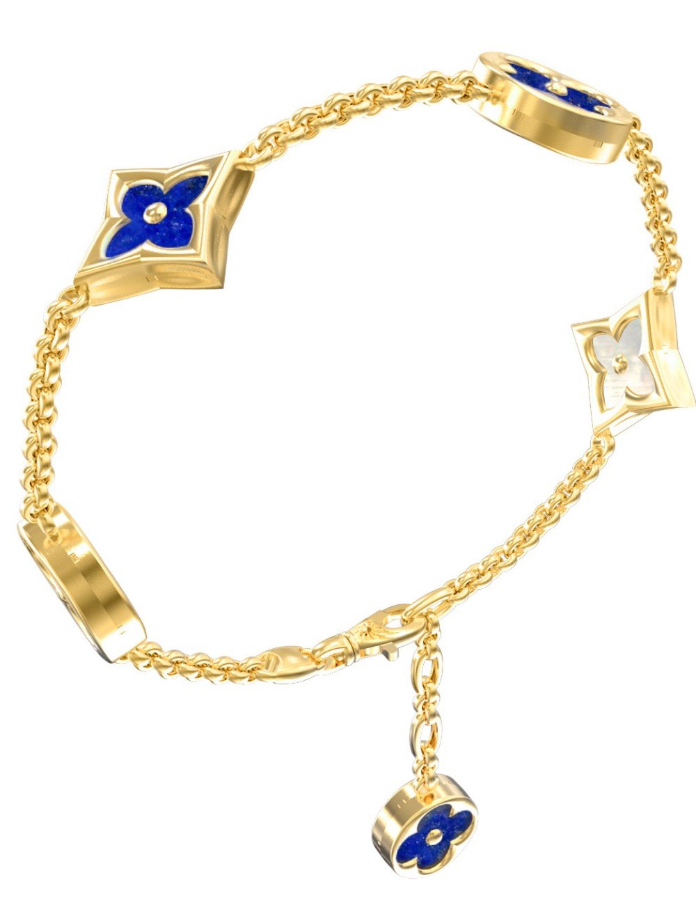 Браслет из лимонного золота c лазуритом и перламутром