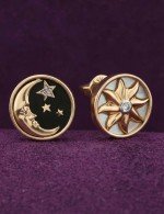 Серьги из золота c бриллиантами, ониксом и перламутром