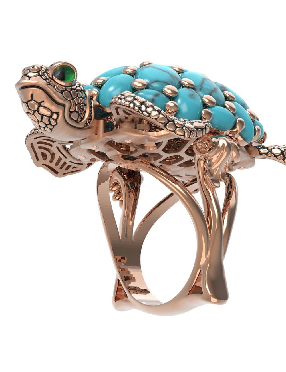 Кольцо из золота c эмалью и бирюзой