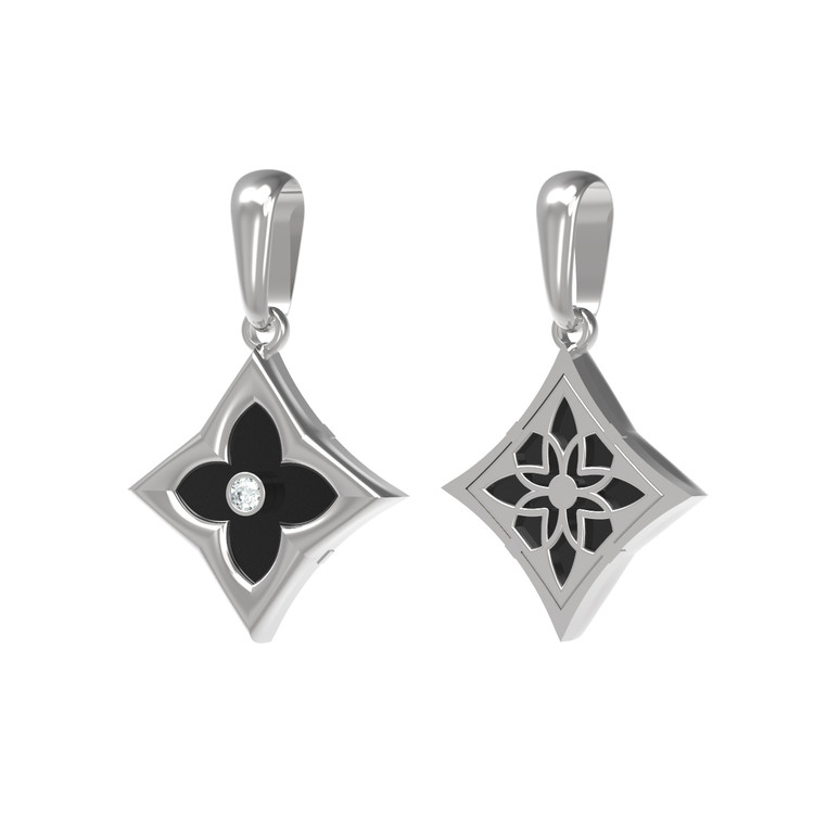 Подвеска из белого золота 585 пробы c бриллиантами и ониксом