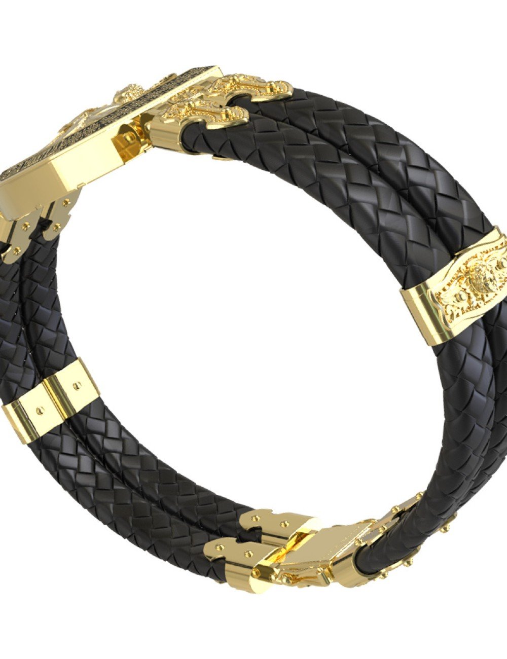 Браслет из лимонного золота c эмалью, шнурком и ониксом