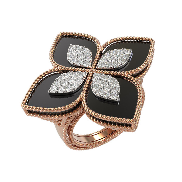 Кольцо из красного золота 585 пробы c бриллиантами и ониксом