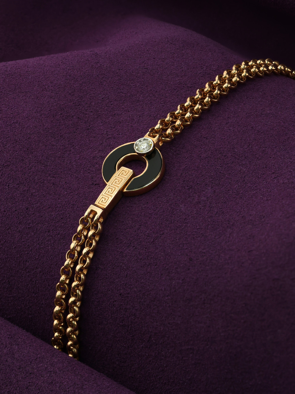 Браслет из красного золота 585 пробы c бриллиантами и ониксом