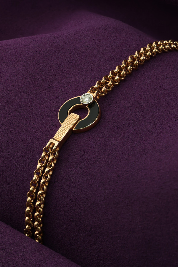 Браслет из красного золота 585 пробы c бриллиантами и ониксом