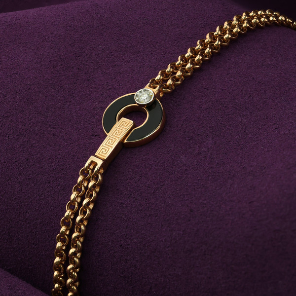 Браслет из красного золота 585 пробы c бриллиантами и ониксом