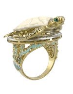 Кольцо из лимонного золота c эмалью и бивнем мамонта