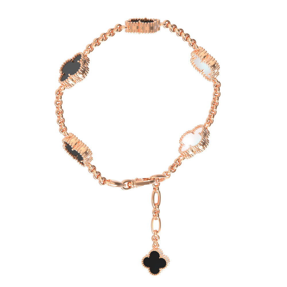 Браслет из красного золота 585 пробы c ониксом и перламутром