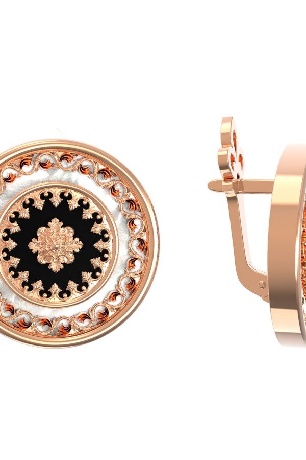 Серьги из золота c ониксом и перламутром