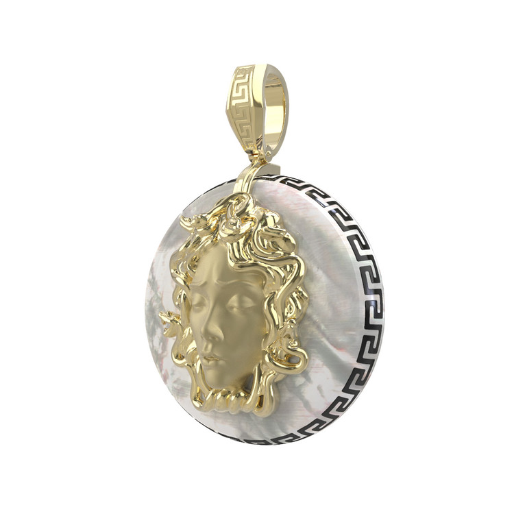 Подвеска из лимонного золота 585 пробы c эмалью и перламутром