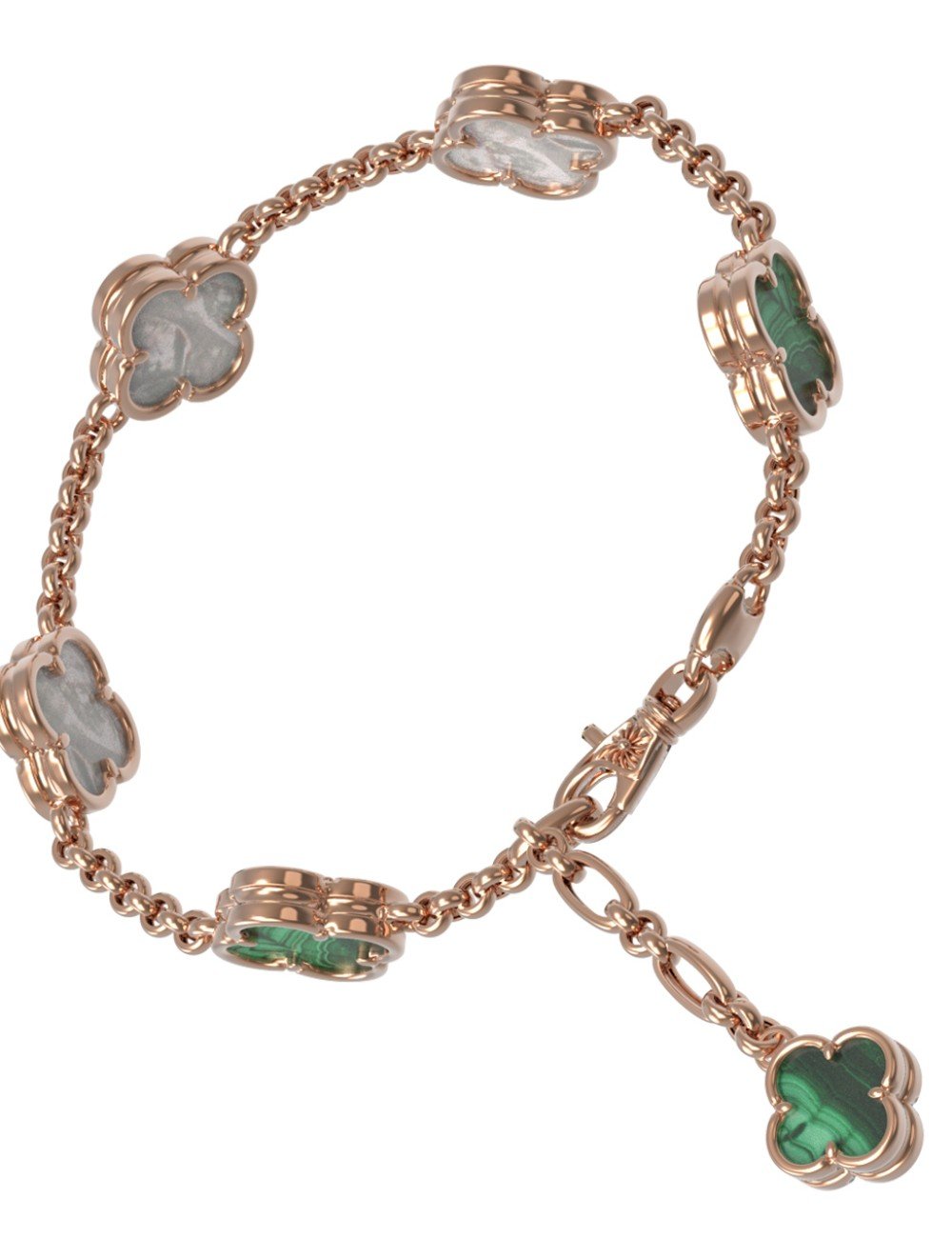 Браслет из золота c малахитом и перламутром