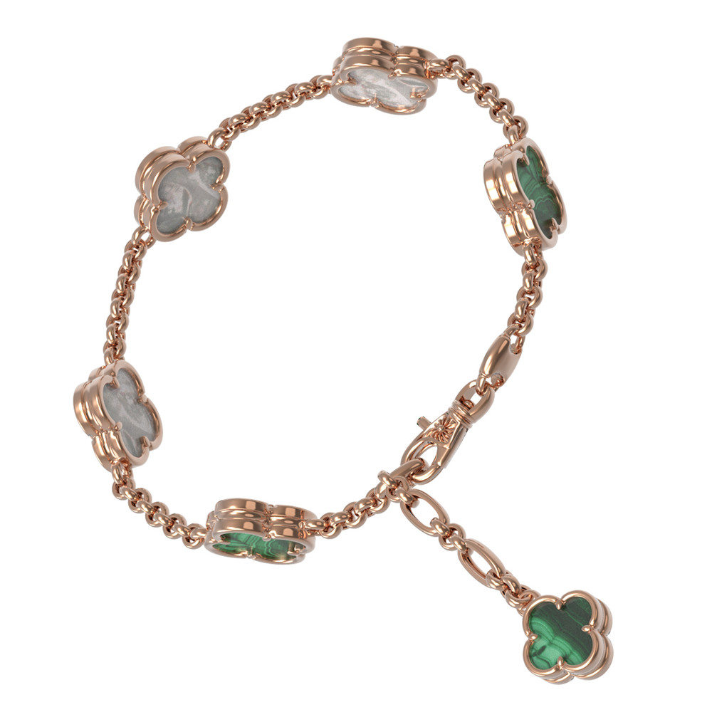 Браслет из красного золота 585 пробы c малахитом и перламутром