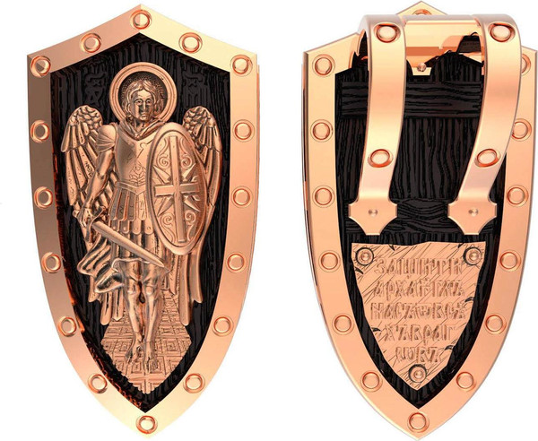 Нательная икона из красного золота 585 пробы c эбеновым деревом