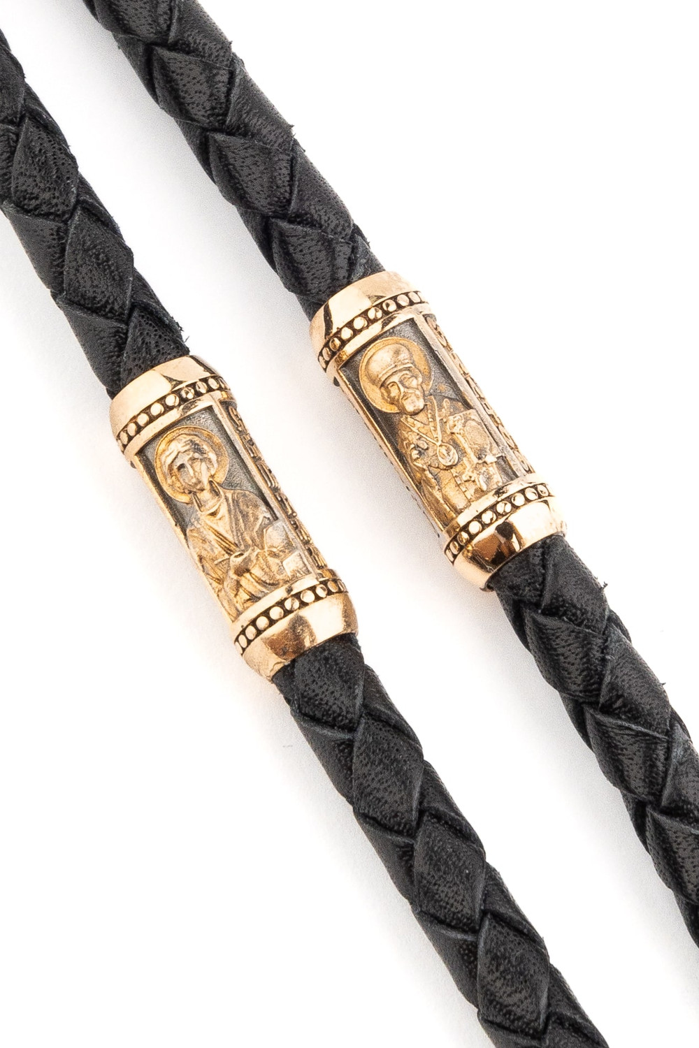 Цепь-шнурок кожа из красного золота 585 пробы c кожаным шнурком